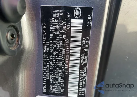 2015 Toyota Camry Le z USA, uszkodzony, nr VIN 4T1BF1FK2FU483302